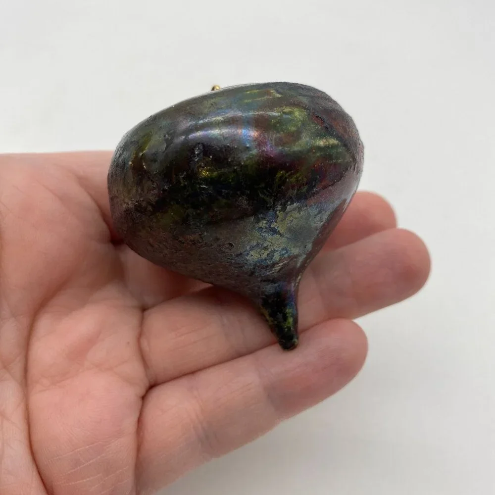 Turnip iridescent oil slick Christmas tree‎ ornaments Glass?? spinning top shape